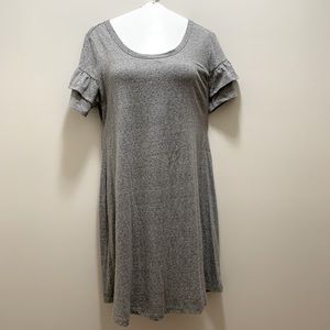 Isabel Maternity Gray Cotton T-Shirt Dress with Ruffled Short Sleeves Size M